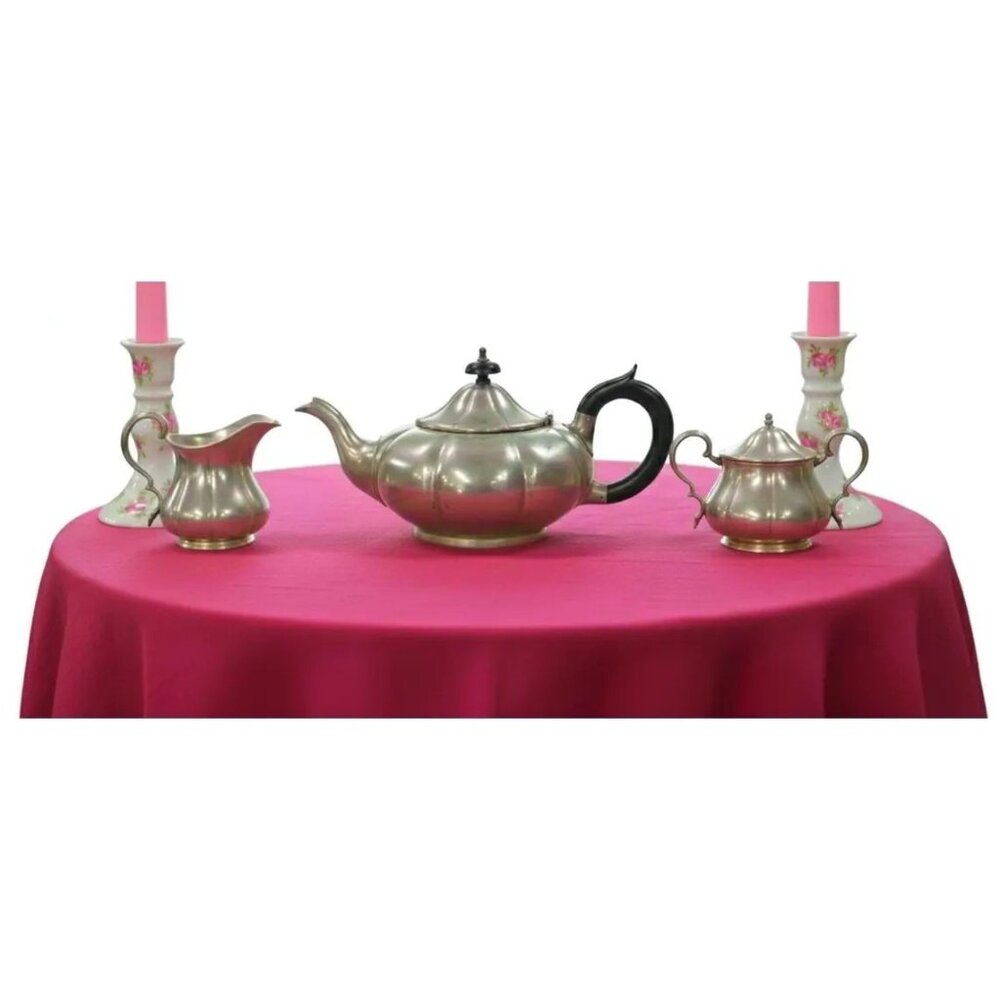 Antique Sheffield Pewter Pumpkin Melon Shape Teapot Cream Sugar Set James Dixon